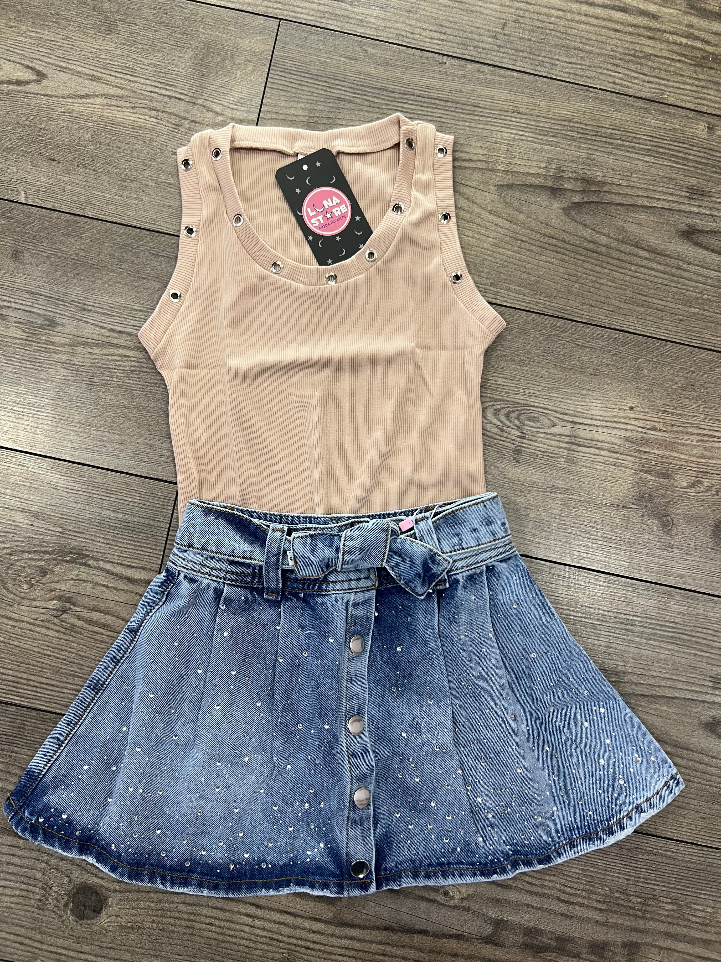 Conjunto Falda Jean Brillos